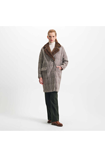 Tergan Kahve Tekstil-Kürk Kadın Kürk Kaban - K23KKM320415-U1S