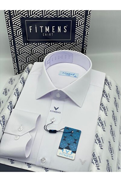 Fitmens Classic Long Sleeve Gold Satin Pocketless Gift Boxed Men's Shirt Fs-003308 - White