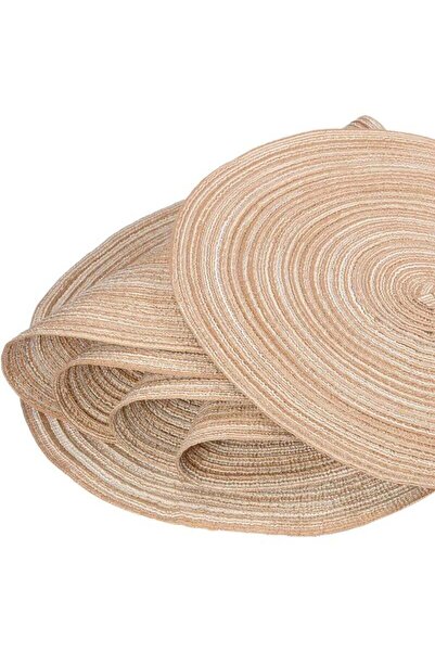 Bukela Set of 6 Round Braided Placemats, 15 Inch, Washable, Brown