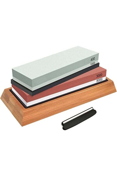 Arabest Whetstone Knife Sharpening Set, Double Sided, with Bamboo Base