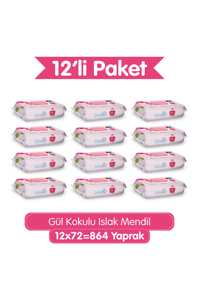 Paddlers Gül Kokulu Islak Mendil 12x72 li Koli (864 Yaprak)