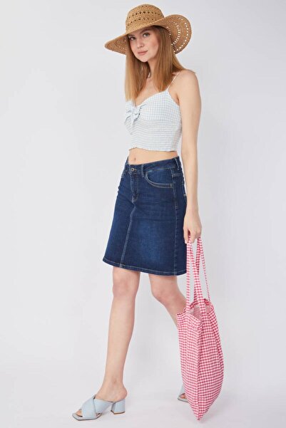 Bluewhite Navy Blue Women's Jean Skirt - Plain and Slim Fit