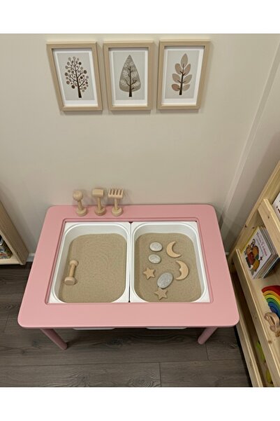 LiliKids Çocuk Aktivite Masası Pembe Renk Ahşap Oyun Ve Etkinlik Masası 58x78cm