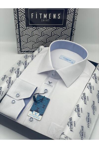 Fitmens Classic Long Sleeve Linen Cotton Gift Boxed Men's Shirt Fs-001261 - White Light Blue