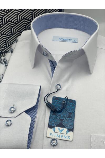 Fitmens Classic Long Sleeve Linen Cotton Gift Boxed Men's Shirt Fs-001261 - White Light Blue