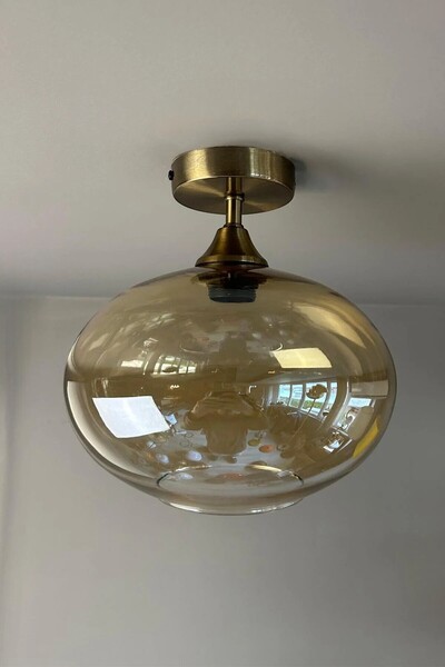 Bamyum Solvia Cam Bal Rengi Piramit Plafonyer Başlık Tekli Avize Retro Sarkıt Lamba Salon Aydınlatma