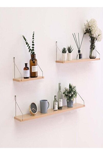 Arabest 3-Piece Wooden Bookshelf Set with Metal Brackets, Wood Color