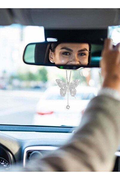 Bukela Car Hanging Ornament, Butterfly Diamond, for Women, White