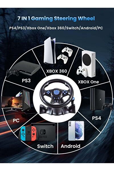 Bukela 7-in-1 Gaming Racing Wheel with Pedals & Shifter (Vibration, USB, 180°) for Switch/Xbox/PC/P