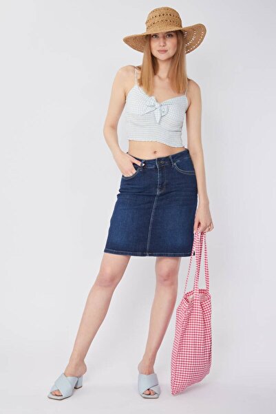Bluewhite Navy Blue Women's Jean Skirt - Plain and Slim Fit