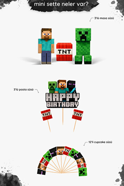 Markasız ucuz Minecraft Doğum Günü Parti Seti - Creeper Steve Enderman Doğum Günü Parti Malzemeleri - Mini