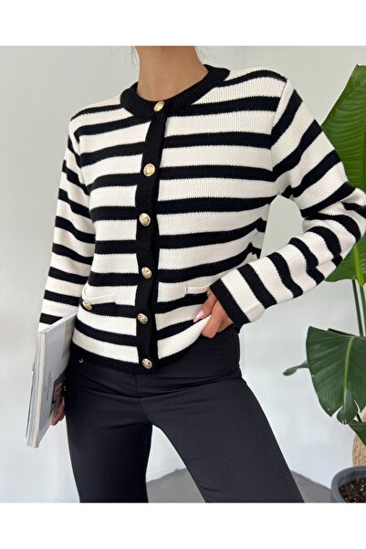 Modamorfo Ζακέτα με στρογγυλή λαιμόκοψη και λεπτομέρεια τσέπης -Μαύρο