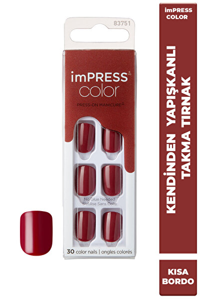 Impress Color Kendinden Yapışkanlı Takma Tırnak Kısa Parlak Bordo
