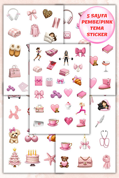 birikiyedi 5'Li En Favori Pembe/Pink Temalı Planner Sticker Set-Çıkartma,Ajan...
