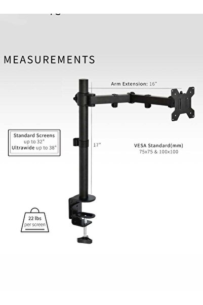 Bukela حامل شاشة فردي، قابل للتعديل، مثبت على المكتب، متوافق مع معايير VESA، أسود