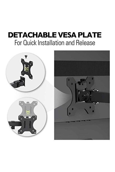 Bukela حامل شاشة فردي، قابل للتعديل، مثبت على المكتب، متوافق مع معايير VESA، أسود