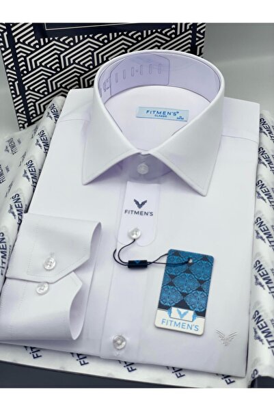 Fitmens Classic Long Sleeve Gold Satin Pocketless Gift Boxed Men's Shirt Fs-003308 - White