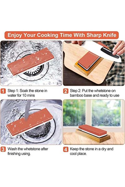 Arabest Whetstone Knife Sharpening Set, Double Sided, with Bamboo Base