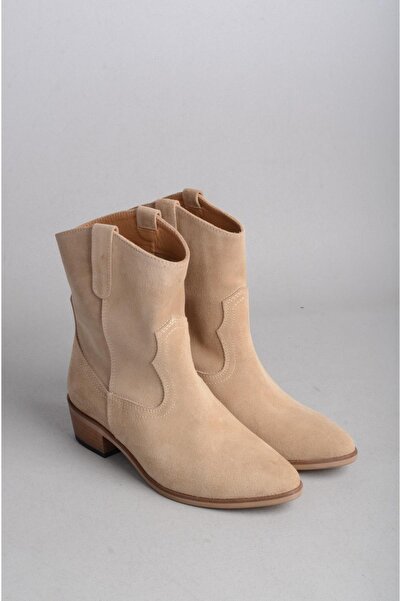 SEÇ KUNDURA SEÇ 1219 Hakiki Deri Western Bot Bej Süet