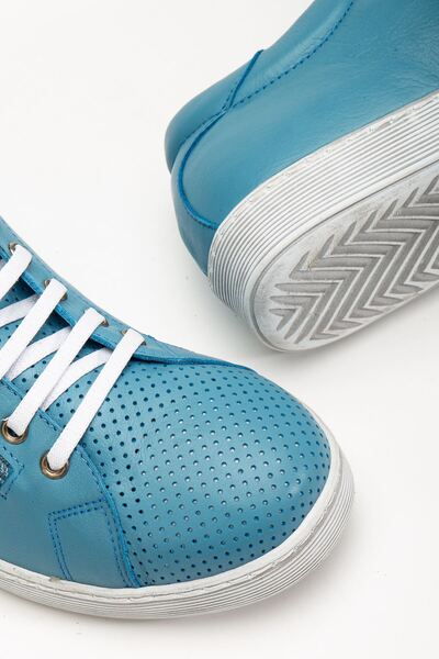 Hayalimdeki Ayakkabı Women's Blue Genuine Leather Perforated Sports Shoes