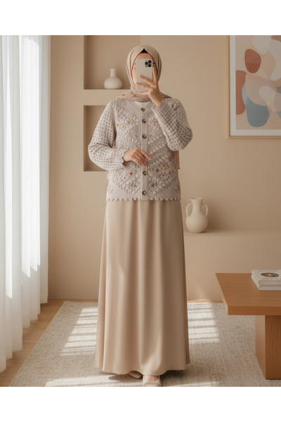 Modamorfo Кам'яного кольору вишивка квітами ажурний трикотажний кардиган