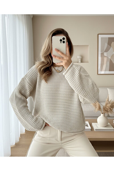Modamorfo Round neck knit sweater -stone