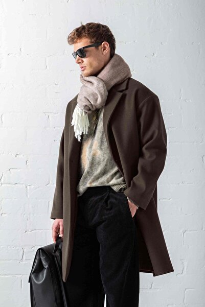 ablukaonline Ανδρικό παλτό με κουμπιά Oversize Σκούρο Καφέ