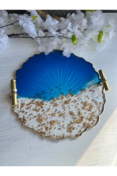 Sultan Tasarım İki Kişillik Gerçek Kurutulmuş Çiçekli Epoksi Tepsi -24 Cm