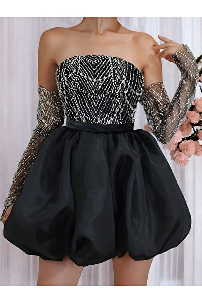 DADUCOLLECTİON Kol detaylı mini balon etek elbise