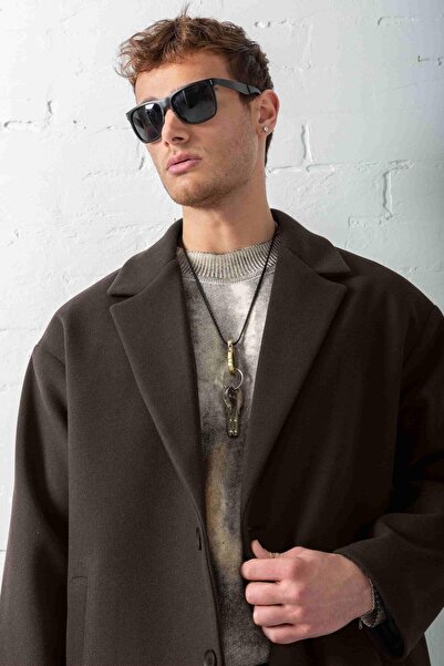 ablukaonline Ανδρικό παλτό με κουμπιά Oversize Σκούρο Καφέ