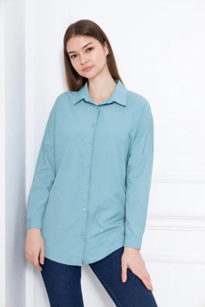 comstar Жіноча oversize довга рукава базова простора літня сорочка м'ятного кольору