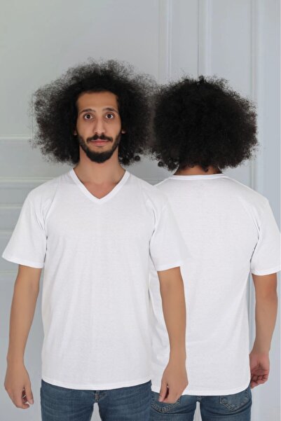 CENNETOĞLU White 100% Cotton V-Neck Undershirt Men's Underwear