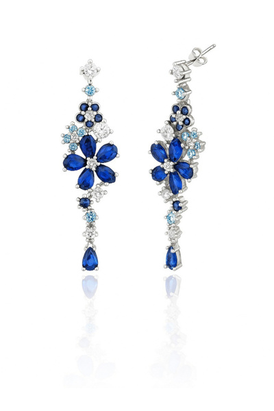 Brezza Lusso Jewelry Safir Taşlı Pırlanta Model Çiçek Demeti Sallantılı Kadın...