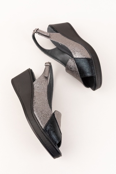 Gondol Γυναικεία πέδιλα casual από γνήσιο δέρμα mik.2900 Μαύρο Πλατινένιο