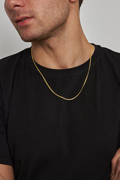 Ventino Silver 18 K Altın Kaplama 2mm Rambo 925 Ayar Gümüş Zincir Kolye Vek-3102