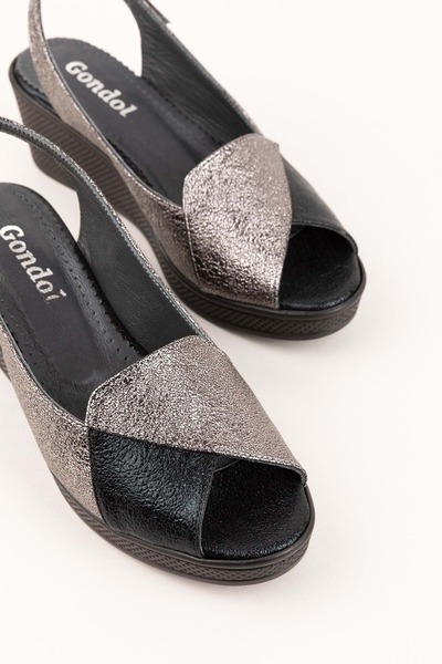 Gondol Γυναικεία πέδιλα casual από γνήσιο δέρμα mik.2900 Μαύρο Πλατινένιο