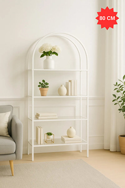 DEKOPRATİK Mona Beyaz Kitaplık Dekoratif Aksesuar Rafı Mutfak Rafı Şeffaf Cam