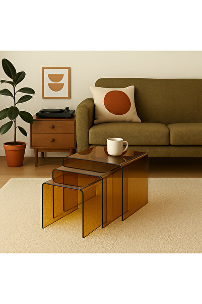 Pleksi Marketi 10 Mm Üçlü Pleksi Akrilik Zigon Sehpa Retro Renk Transparan Kahve