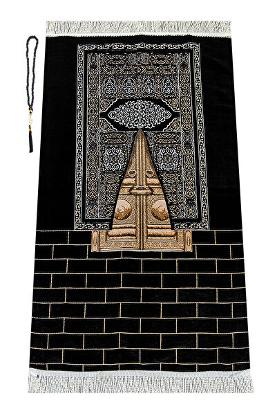 İhvan Kabe Kapısı Modeli Desenli Şönil Seccade Siyah