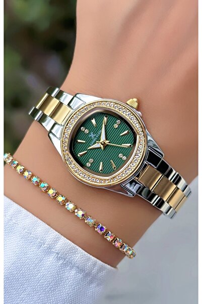 Daniel Klein Original Women's Wristwatch with Oval Stone Gold Color Bracelet Gift