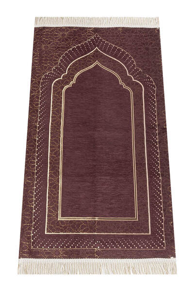 ihvan online Covor de rugăciune din chenille cu modele Mihrab - maro închis