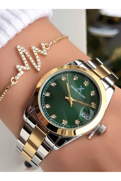 Daniel Klein Original Green Dial 2 Years Warranty Women's Wristwatch with Bracelet Gift