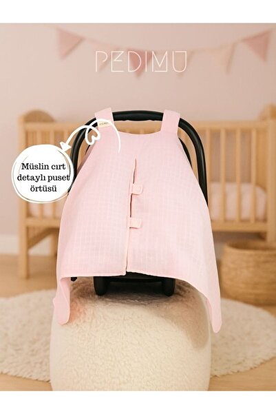 Pedimu Müslin Pembe Renk Cırtlı Puset Örtüsü %100 Cotton