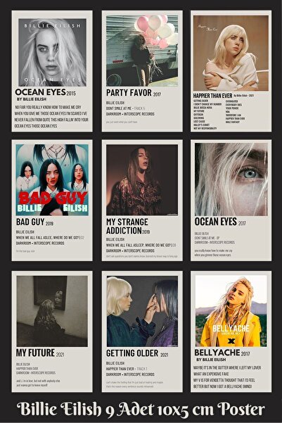 Taranist Kağıt Poster Billie Eilish Cyber Punk Aesthetic Kuşe Kalın 9 Adet 10x15 Cm