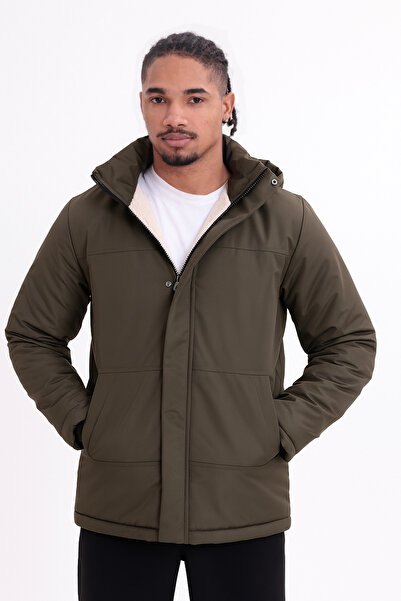 Montland Pánská khaki fleecová bunda a bunda s kapucí, větru a voděodolná