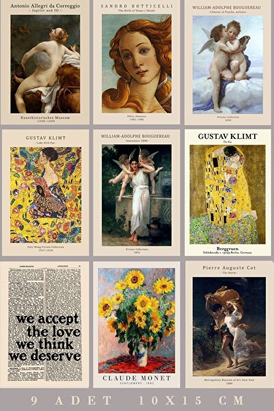 Taranist Klimt Botticelli William Adolphe Correggio Ünlü Tablolar Poster Seti...