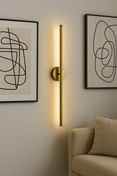 Netzy Modern Kablosuz Pilli Gün Işığı Led Aplik – Eskitme Gold 70 cm | Montajsız Duvar Lambası (Pil Dahil)