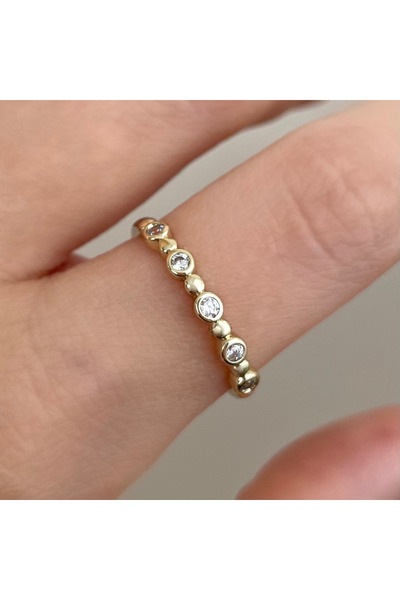 nerora Thin Elegant Vintage Row Stone Steel Ring Gold (Tarnish-Free Guaranteed)