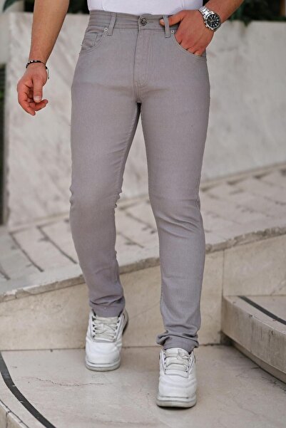 WOWA COMPANY بنطال جينز رجالي ذو خصر عالي وواسع الساق باللون الرمادي