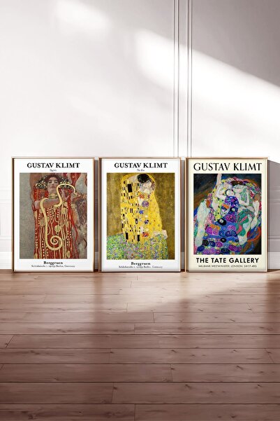 Taranist Kağıt Poster 3'lü Duvar Dekorasyonu Kalın Kuşe Dekoratif Gustav Klimt - Art Nouveau